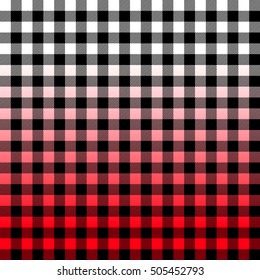 Red Ombre Buffalo Check Plaid Vector Patterns. Perfect as Christmas Background. Gradient Fade Textures Dip Dye Style. Horizontally Seamlessly Repeating Swatches Made with Global Colors.