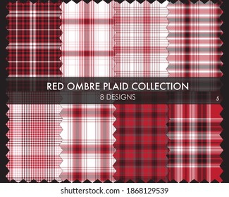 Red Ombre Plaid textured seamless pattern collection includes 8 design swatches suitable for fashion textiles and graphics
