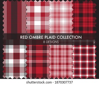 Red Ombre Plaid textured seamless pattern collection includes 8 design swatches suitable for fashion textiles and graphics