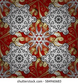 Red on background. Seamless royal luxury golden baroque damask vintage. Vector pattern background wallpaper with gold antique floral medieval decorative 3d flowers, leaves and gold pattern ornaments.