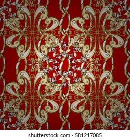 Red on background. Vector illustration. Seamless oriental classic golden pattern. Vector abstract background with repeating elements.