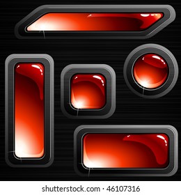 Red on black brushed steel banners and buttons (EPS10); JPG version also available