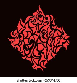 Red on black edgy background with spiky waves. Vector abstract banner. Middle ages elements.