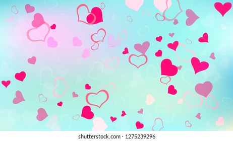 Red on Ggradient background Vector. Red hearts of confetti are falling. The idea of wallpaper design, textiles, packaging, printing, holiday invitation for Valentine's Day. Spring background.