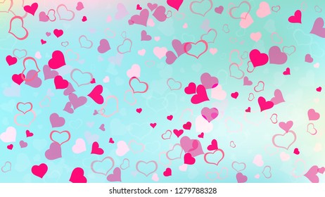 Red on Ggradient background Vector. The idea of wallpaper design, textiles, packaging, printing, holiday invitation for birthday. Romantic background. Red hearts of confetti are flying.