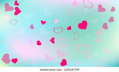 Red on Ggradient background Vector. A sample of wallpaper design, textiles, packaging, printing, holiday invitation for wedding. Red hearts of confetti are flying. Stylish background.