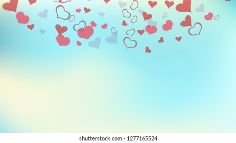 Red on Gradient background Vector. Red hearts of confetti crumbled. Stylish background. A sample of wallpaper design, textiles, packaging, printing, holiday invitation for birthday.