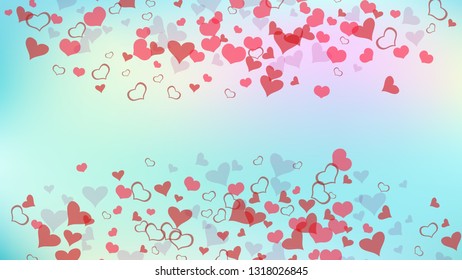 Red on Gradient background Vector. Red hearts of confetti crumbled. Design element for wallpaper, textiles, packaging, printing, holiday invitation for wedding. Stylish background.