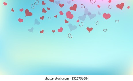Red on Gradient background Vector. Red hearts of confetti are falling. A sample of wallpaper design, textiles, packaging, printing, holiday invitation for Valentine's Day. Stylish background.
