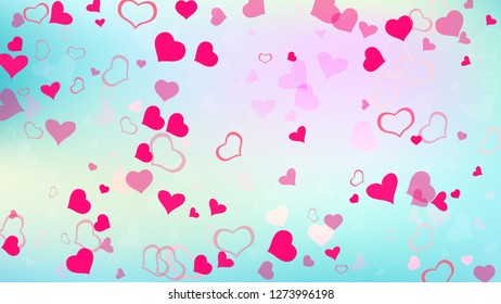 Red on Gradient fond Vector. Red hearts of confetti crumbled. Part of the design of wallpaper, textiles, packaging, printing, holiday invitation for birthday. Stylish background.