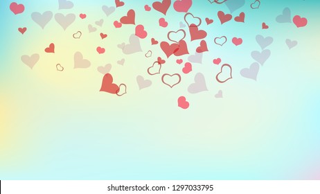 Red on Gradient fond Vector. A sample of wallpaper design, textiles, packaging, printing, holiday invitation for wedding. Red hearts of confetti crumbled. Happy background.