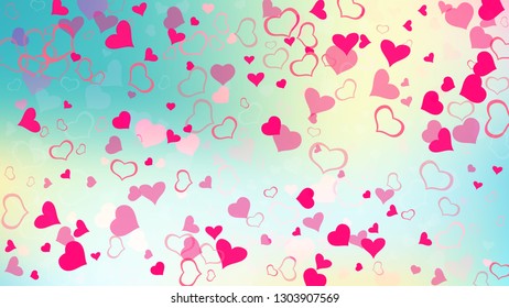 Red on Gradient fond Vector. Romantic background. Part of the design of wallpaper, textiles, packaging, printing, holiday invitation for wedding. Red hearts of confetti are flying.