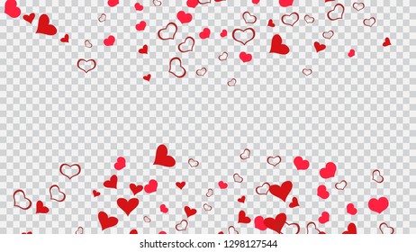 Red on Transparent background Vector. Happy background. Design element for wallpaper, textiles, packaging, printing, holiday invitation for wedding. Red hearts of confetti crumbled.