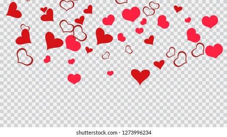 Red on Transparent fond Vector. The idea of wallpaper design, textiles, packaging, printing, holiday invitation for Valentine's Day. Spring background. Red hearts of confetti crumbled.