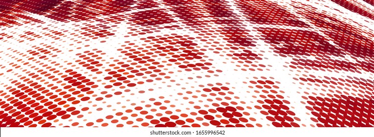 Red on white abstract halftone background. Wide vector graphic pattern