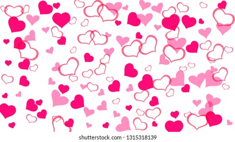 Red on White background Vector. Festive background. Design element for wallpaper, textiles, packaging, printing, holiday invitation for Valentine's Day. Red hearts of confetti are falling.