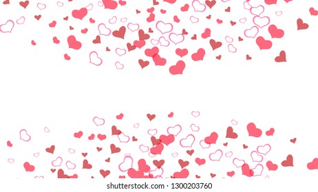 Red on White fond Vector. Spring background. Design element for wallpaper, textiles, packaging, printing, holiday invitation for birthday. Red hearts of confetti crumbled.