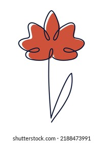red one line flower over white