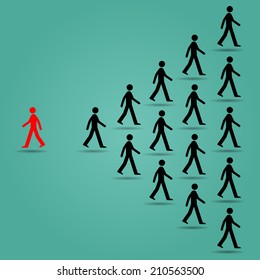 The red ones go in the opposite direction of many black people : Be different or unique concept design vector illustration art 