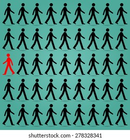 The red ones go in the opposite direction of many black people : Be different or unique concept design vector illustration art 