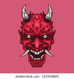 Red oni head character mascot illustration