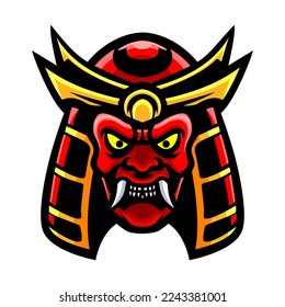 Red oni head logo mascot design