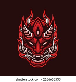 Red Oni Head Mascot Illustration