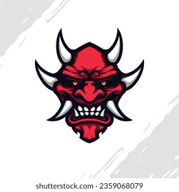 Red Oni Japanese Devil Mask with Four Horns Mascot