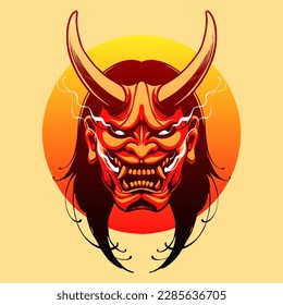 the red oni japanese mask illustration