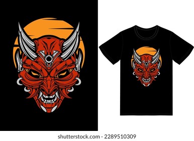 RED ONI MASK DEVIL VECTOR ILLUSTRATION