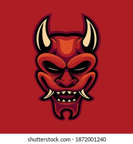 Red oni mask vector with cartoon style