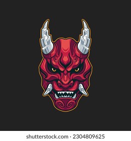 red oni mask vector illustration isolated black background