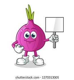 Red onion announcement board mascot vector cartoon illustration