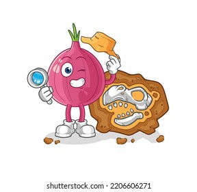 the red onion archaeologists with fossils mascot. cartoon vector