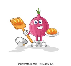 the red onion baker with bread. cartoon mascot vector