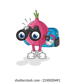 the red onion with binoculars character. cartoon mascot vector