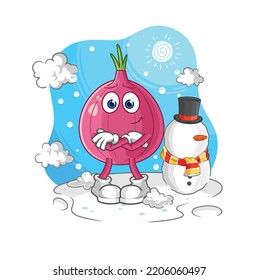 the red onion in cold winter character. cartoon mascot vector