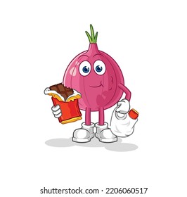 the red onion eat chocolate mascot. cartoon vector