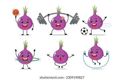 Red Onion Exercise Sport Different Activity Vector Illustration Sticker Character