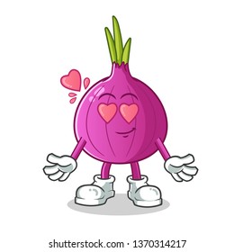 Red onion fall in love mascot vector cartoon illustration