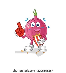 the red onion fan with popcorn illustration. character vector