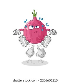 the red onion fart jumping illustration. character vector