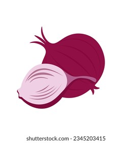 Red onion flat icon vector illustration, purple or blue onions vegetable, allium cepa vegetables in cartoon style
