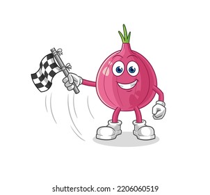 the red onion hold finish flag. cartoon mascot vector