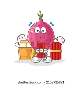 la cebolla roja con carácter dinamita. vector de mascota de dibujos animados
