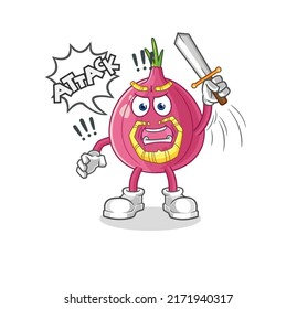 the red onion knights attack with sword. cartoon mascot vector