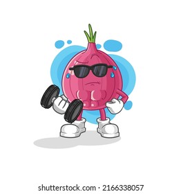 the red onion lifting dumbbell vector. cartoon character