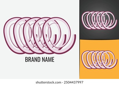 Red Onion logo. Fresh vegetable onion logotype. Sliced onions logo