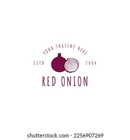 Vector del logotipo de la cebolla roja aislado en fondo blanco