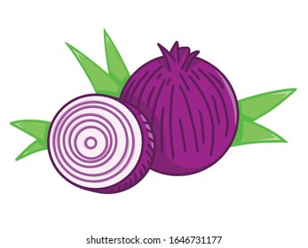 Red onion on white background
